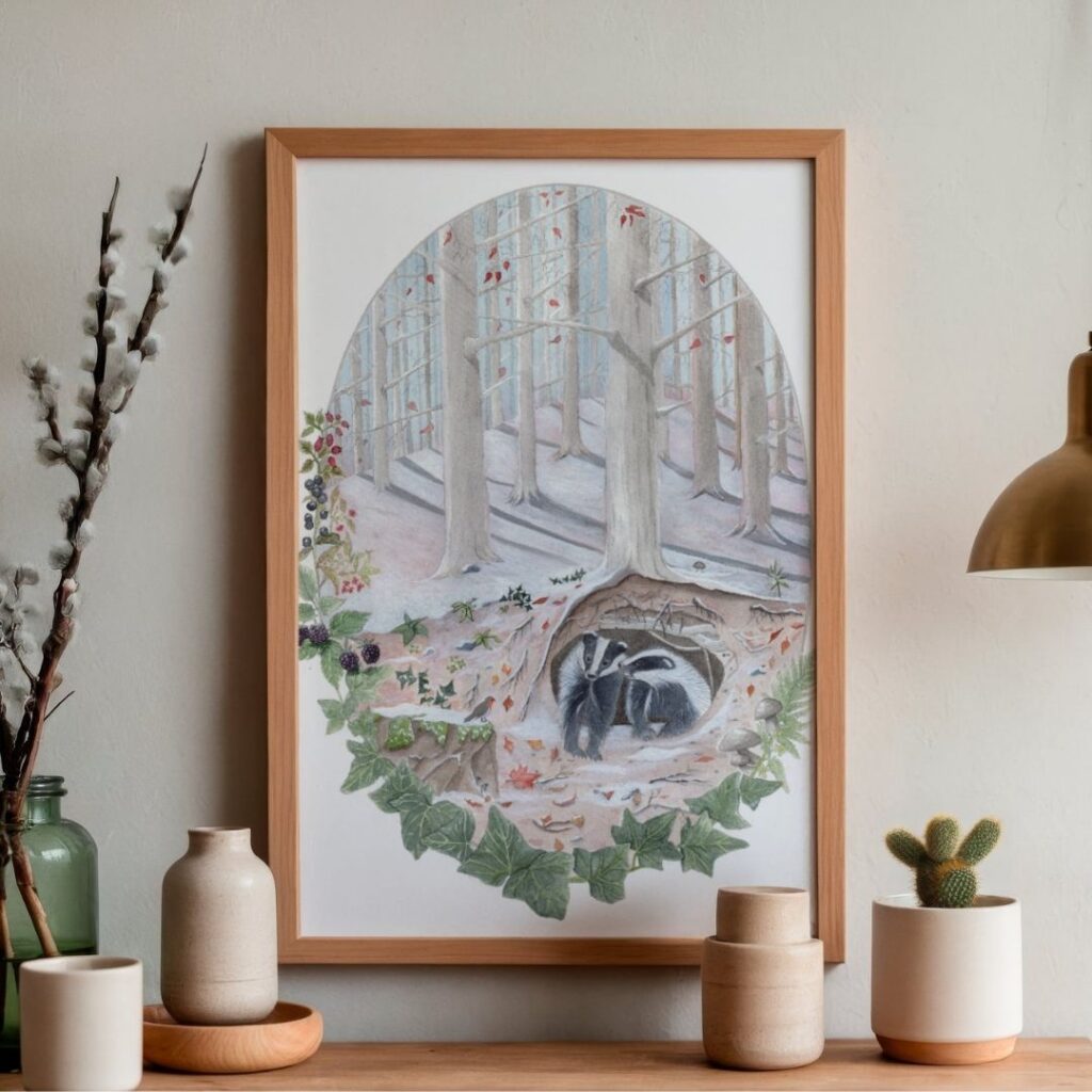 Affiche Jeunes Blaireaux saluant leur voisin Rouge-Gorge - Grand'Air