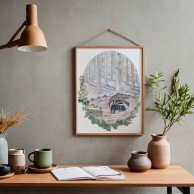 Affiche Jeunes Blaireaux saluant leur voisin Rouge-Gorge - Grand'Air